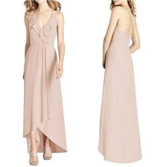 🔴JENNY PACKHAM Ruffled Chiffon High-Low‎ Gown Size 4 - Picture 1 of 9